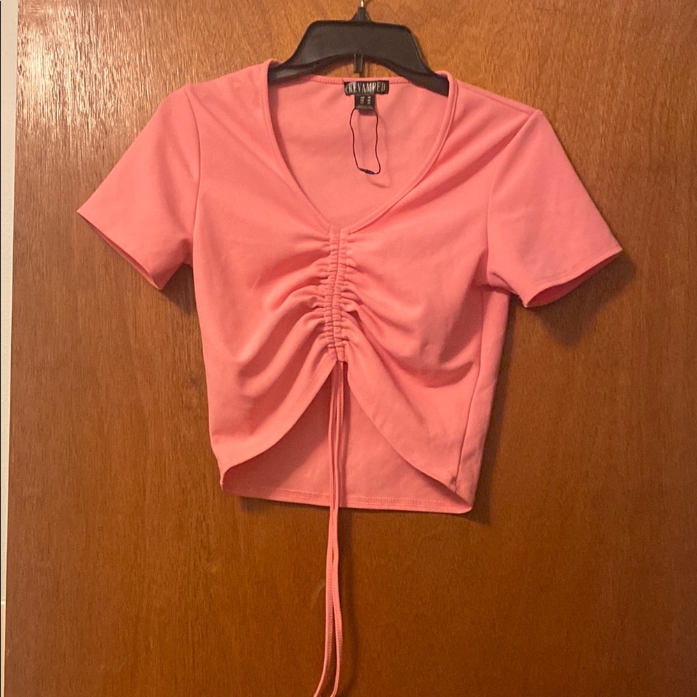 JUNIOR Shein Medium Pink Ruched Crop Top